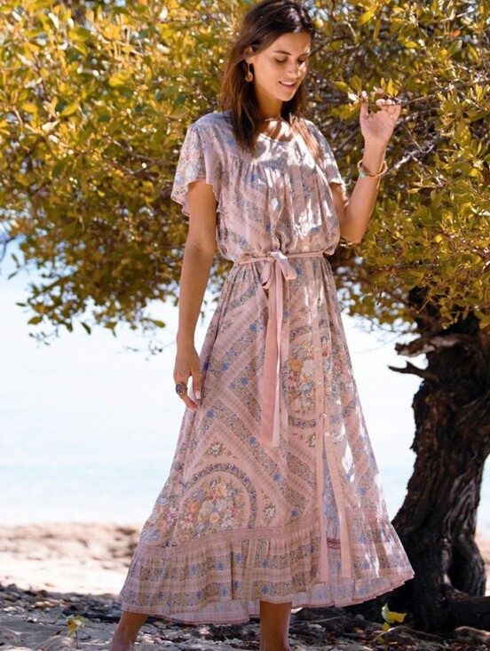 Tulle And Batiste Dresses & Skirts - Tulle And Batiste Romantic Dusty Pink Floral Dress Cap Sleeves And Belt